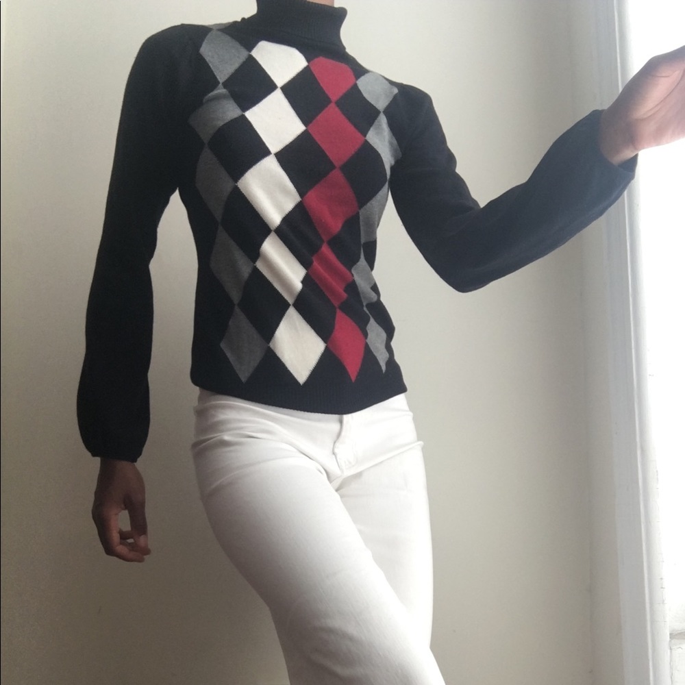 Argyle Turtleneck Sweater Black, Red, & Gray